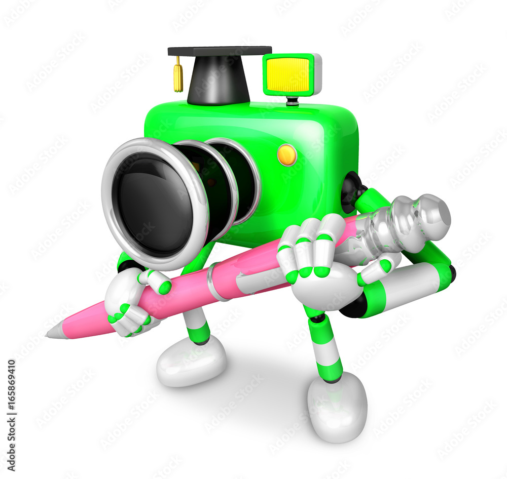 Green Camera Character ballpoint pen a handwriting. Create 3D Camera Robot Series. Green Camera Character ballpoint pen a handwriting. Create 3D Camera Robot Series.