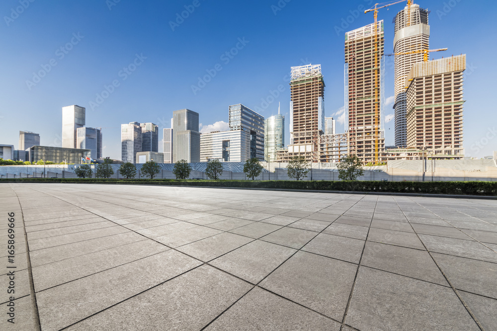 Empty floor with modern business office building 