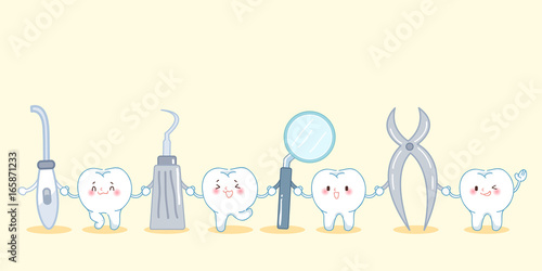 cute cartoon tooth with tool