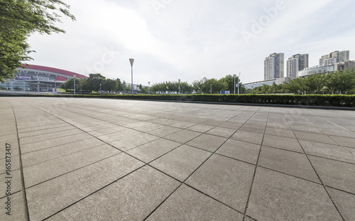 Empty floor with modern business office building 