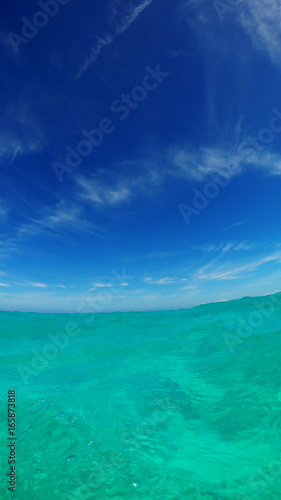 Vertical photo of the Bahamian ocean water during a beautiful day. Nassau, Bahamas.
