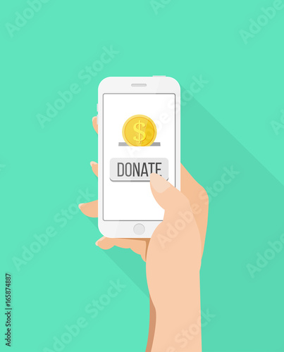 Online Spende via Smartphone Flat Design Vektor Grafik Illustration Icon