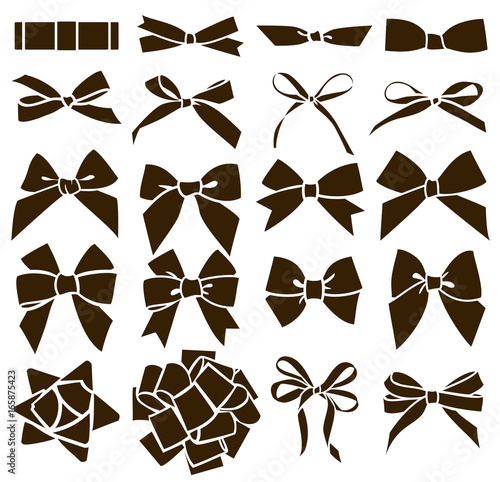 Vector set of decorative bow silhouette.  photo