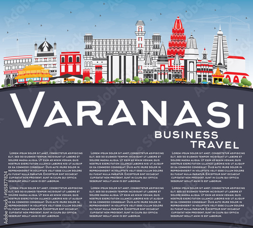 Varanasi Skyline with Color Buildings, Blue Sky and Copy Space.