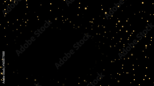 Night sky with gold stars on black background. Dark astronomy space template. Galaxy starry pattern wallpaper. Shiny golden stars, night sky universe. Cosmos stars wallpaper Vector illustration