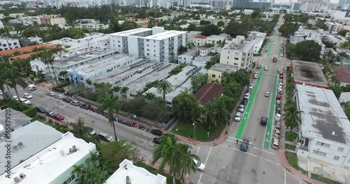 Aerial of Urban Downtown Miami Shopping District Lincoln Road