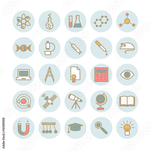 Collection of outline flat science icons. Modern thin icons for web design