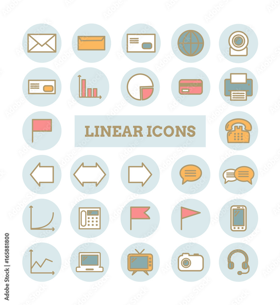 Collection of vector thin linear web icons: business, media, communication Collection of vector thin linear web icons: business, media, communication