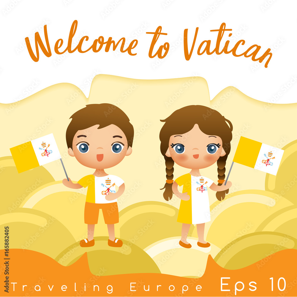 Boy and girl with national flag : Vector Illustration Boy and girl with national flag : Vector Illustration