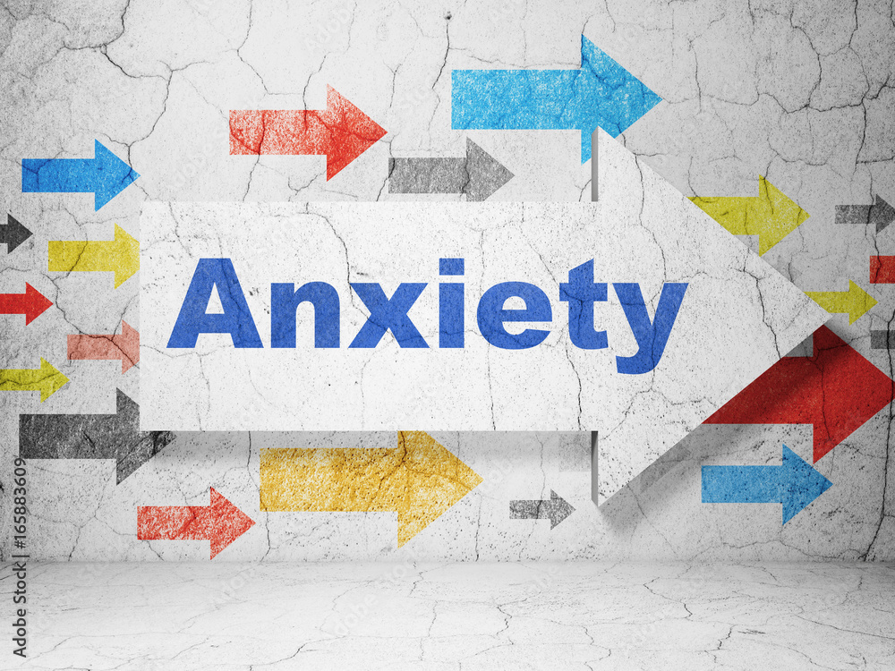 Obraz premium Health concept: arrow with Anxiety on grunge wall background