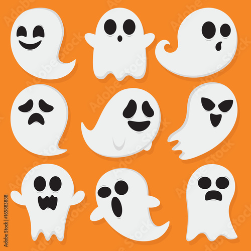 Cute Little Ghosts With Orange Background