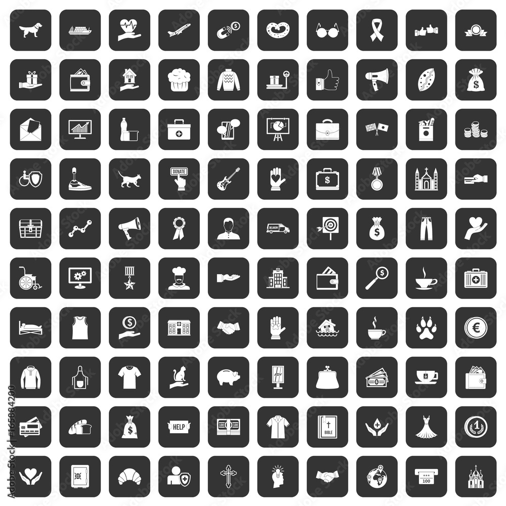 100 charity icons set black 100 charity icons set black