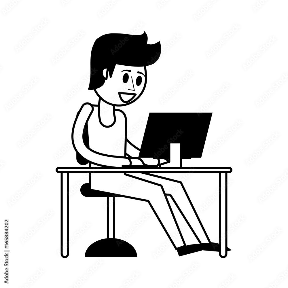 happy person using laptop icon image happy person using laptop icon image