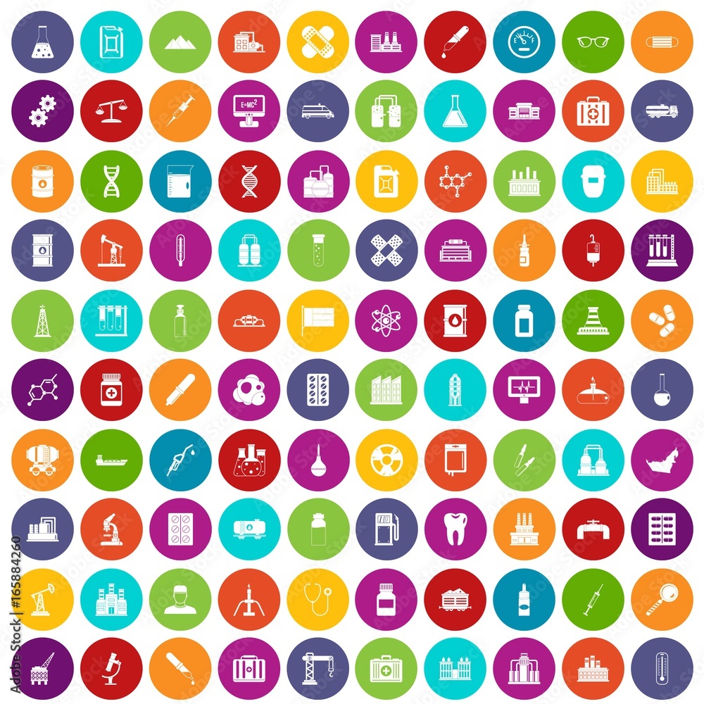 100 chemical industry icons set color 100 chemical industry icons set color