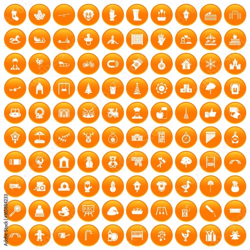 100 kindergarten icons set orange