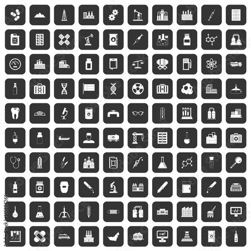 100 chemical industry icons set black
