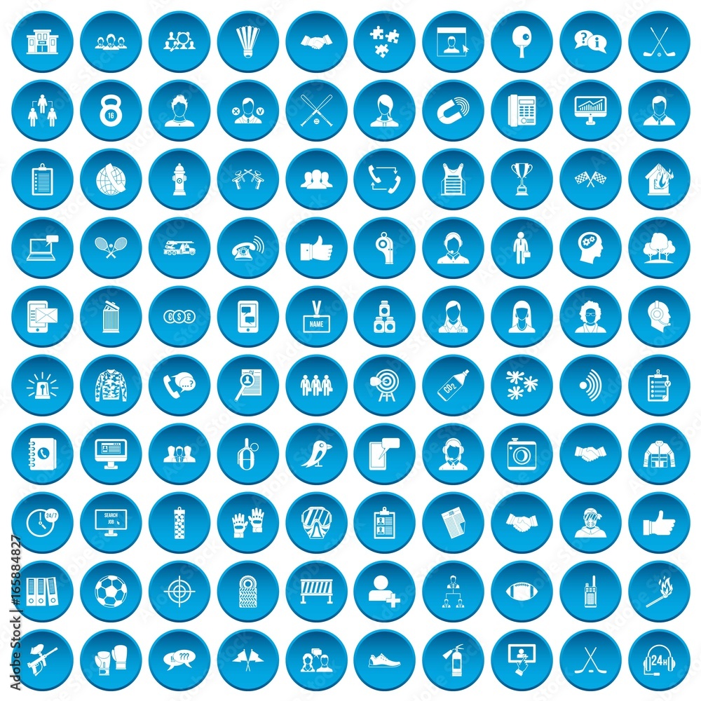 100 team icons set blue