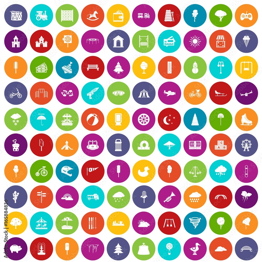 100 childrens park icons set color 100 childrens park icons set color