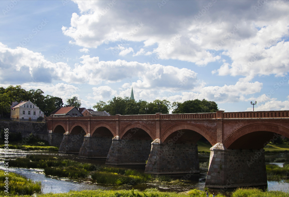 (the River) Venta at Latvia.Kuldiga. beautiful old bridge