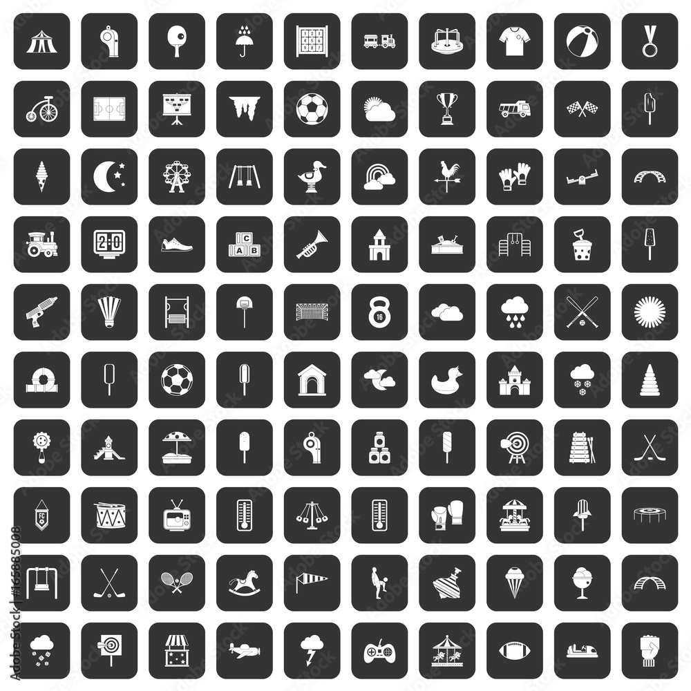 100 childrens playground icons set black 100 childrens playground icons set black