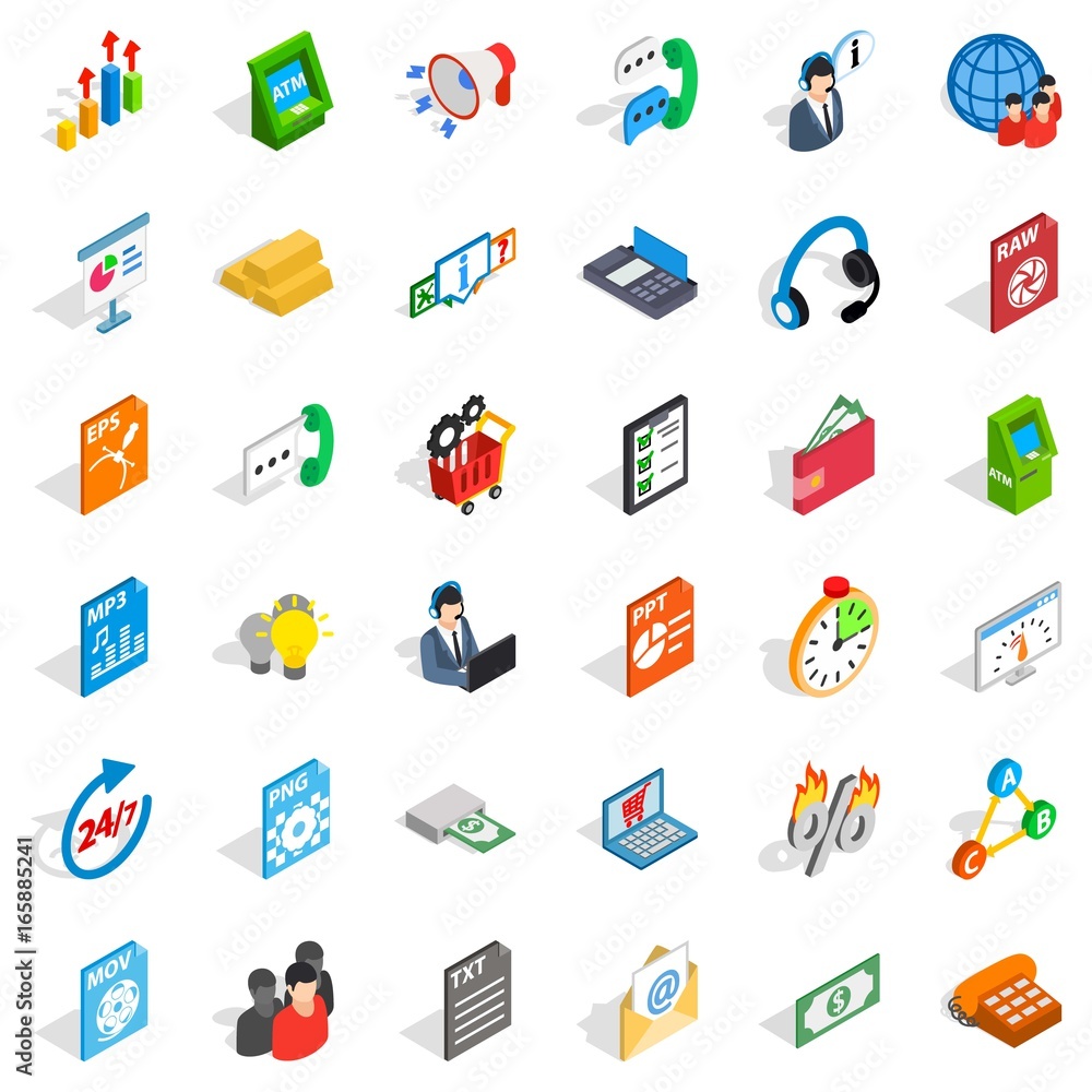 Business plan icons set, isometric style Business plan icons set, isometric style