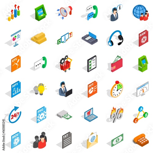 Business plan icons set, isometric style