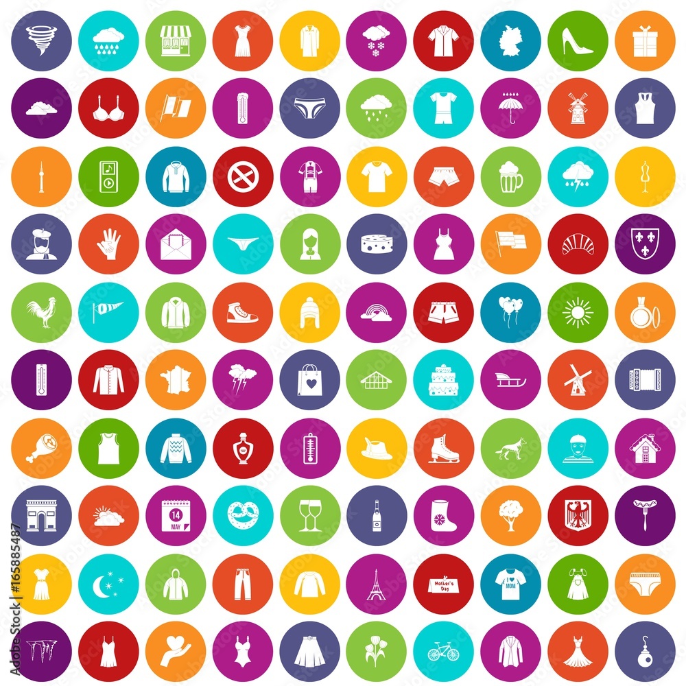 100 clothing icons set color 100 clothing icons set color