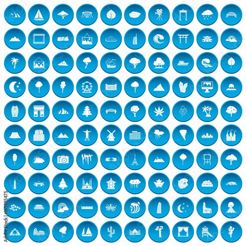 100 view icons set blue