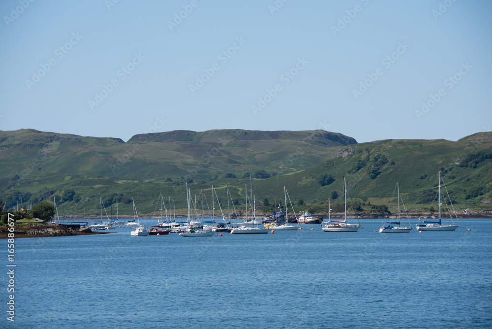 View of the sailing moorings in Oban
