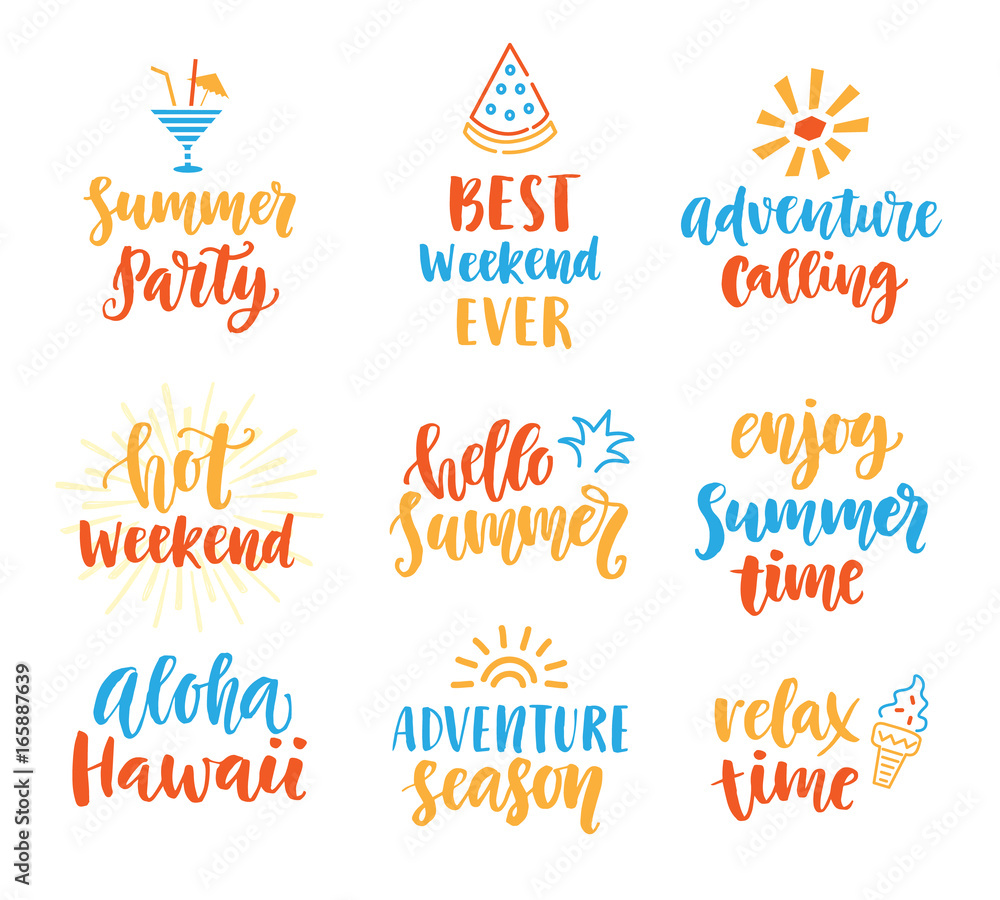 Summer season cute brush lettering set