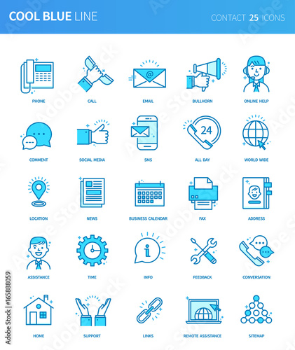 Modern thin line icons set of business contact. Premium quality outline symbol set. Simple linear pictogram pack. Editable line series