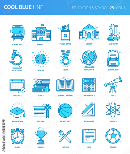 Modern thin line icons set of education & school. Premium quality outline symbol set. Simple linear pictogram pack. Editable line series