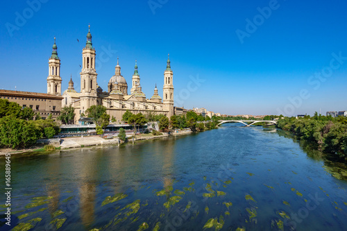 El Pilar basilica and the Ebro River  wide angle