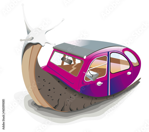 escargot avec une voiture violette