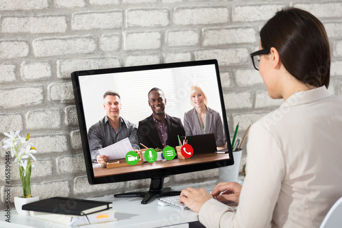 Businesswoman Doing Video Conference On Computer