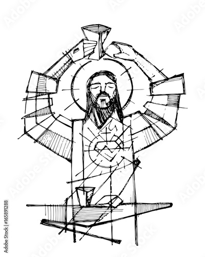 Jesus Christ and Eucharist symbols illustration