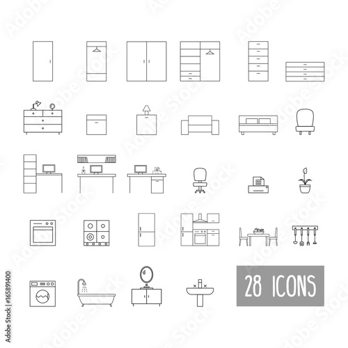Furniture and home decor icon set.