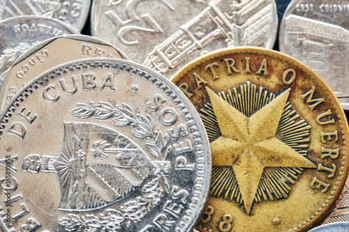 Extreme close up picture of Cuban peso, shallow depth of field. photo