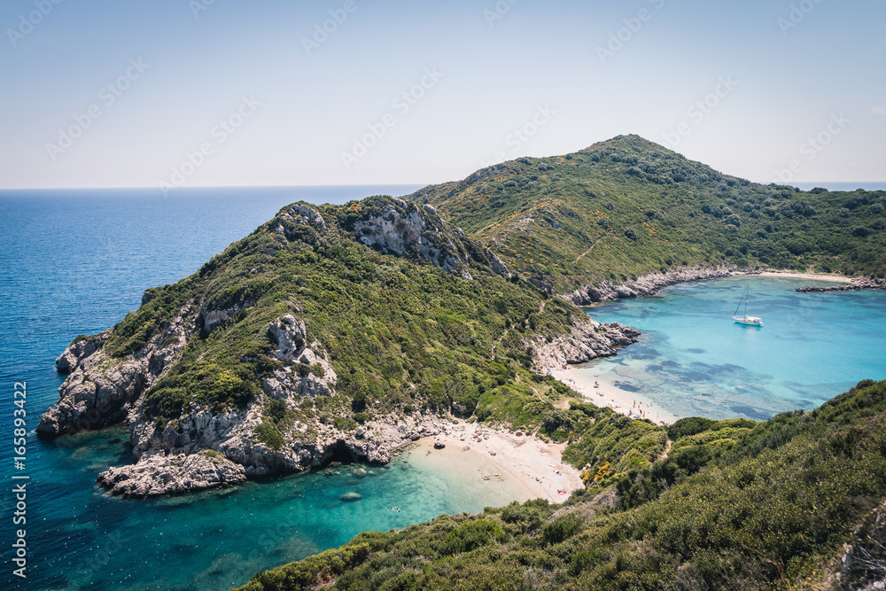 Fototapeta premium The double bay of Afionas in Corfu, Greece