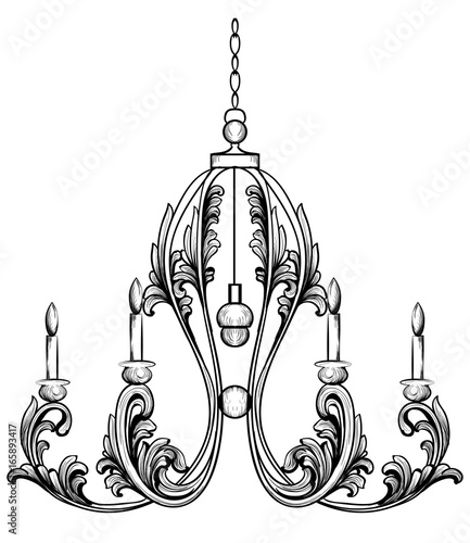 Rich Rococo Classic chandelier. Luxury decor accessory design. Vector illustration sketch