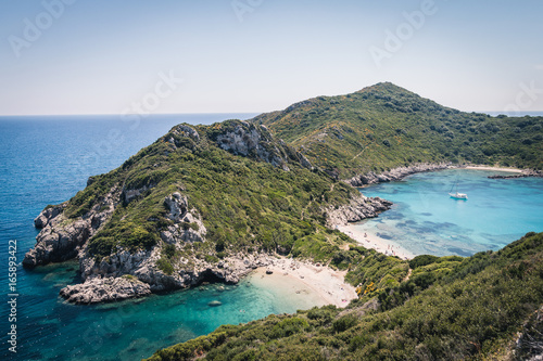 The double bay of Afionas in Corfu, Greece