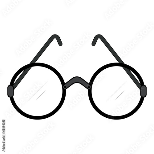 Round lens glasses for the elderly. Frame and lenses of round shape. Design retro style. White background. Glasses icon. Vector Illustration with isolated object in a flat style.