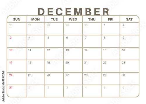 Monthly Calendar December 2017