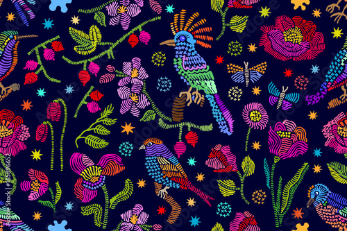 Folk art inspired floral embroidery. 