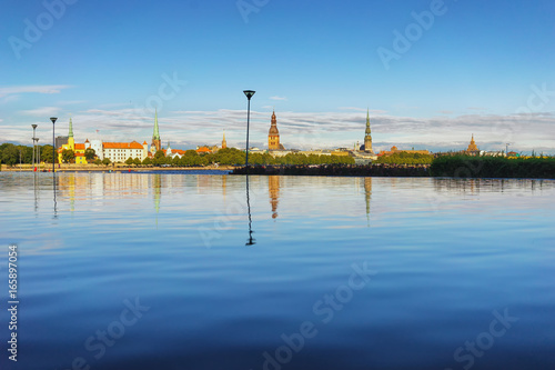 City of Riga with reflection in water