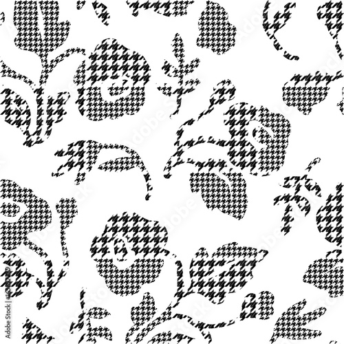Abstract flowers with hounds-tooth plaid pattern.