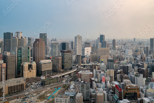 Osaka City Views from Umeda Sky Building in Osaka city, Japan.