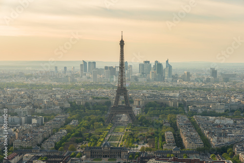 Aerial view of Paris and Eiffel tower at sunset in Paris, France. © ake1150