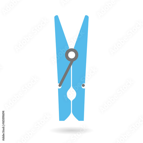 Blue flat clothes peg isolated icon