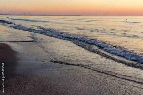 Beautiful sunrise at the Black Sea in Mamaia  Romania